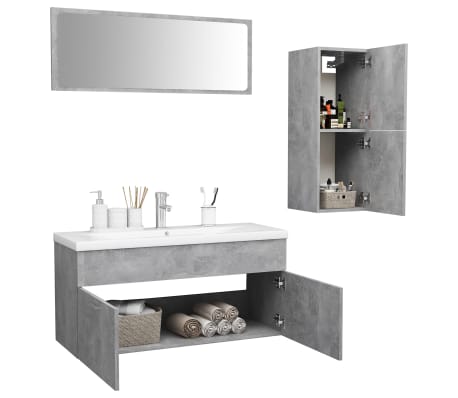 vidaXL Vonios kambario baldų komplektas, betono pilkos spalvos, MDP