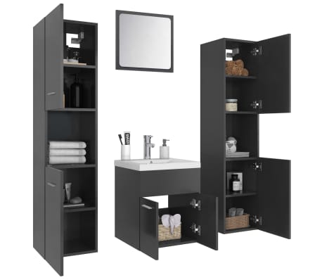 vidaXL Vonios kambario baldų komplektas, pilkos spalvos, MDP