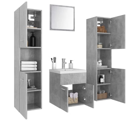 vidaXL Vonios kambario baldų komplektas, betono pilkos spalvos, MDP