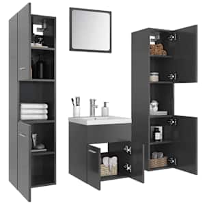 vidaXL Vonios kambario baldų komplektas, pilkos spalvos, MDP, blizgus