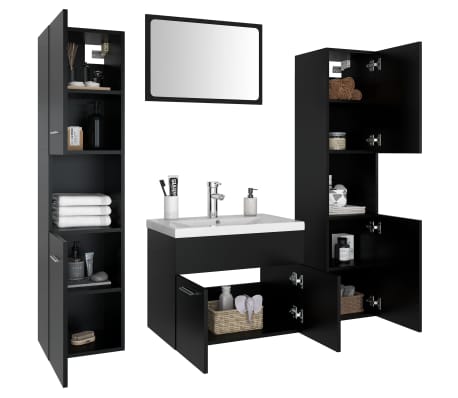 vidaXL Set koupelnov&eacute;ho n&aacute;bytku čern&yacute; dřevotř&iacute;ska