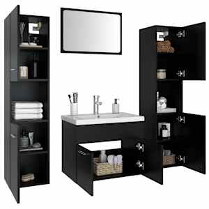 vidaXL Set koupelnov&eacute;ho n&aacute;bytku čern&yacute; dřevotř&iacute;ska