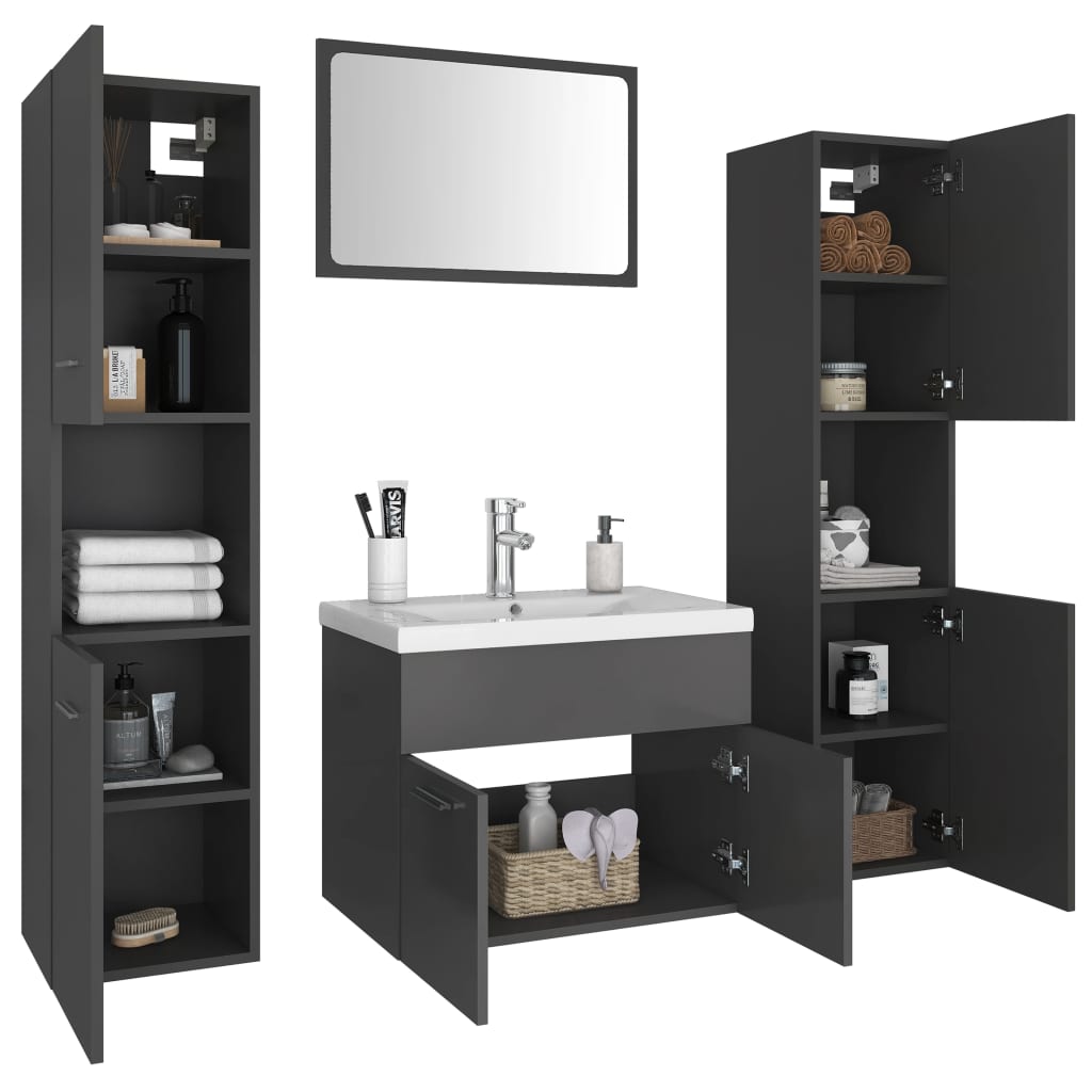 vidaXL Bathroom Furniture Set Grey Engineered Wood