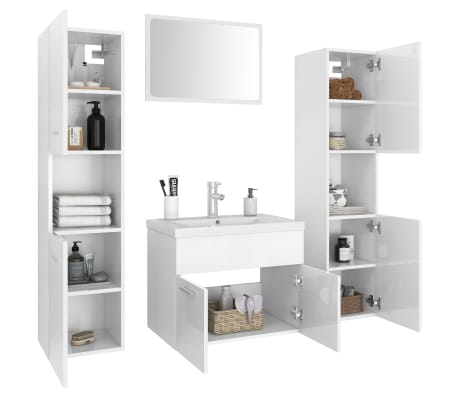 vidaXL Badm&ouml;bel-Set Hochglanz-Wei&szlig; Holzwerkstoff