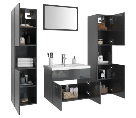 vidaXL Bathroom Furniture Set High Gloss Grey Engineered Wood