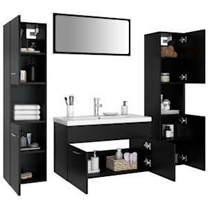 vidaXL Vonios kambario baldų komplektas, juodos spalvos, MDP