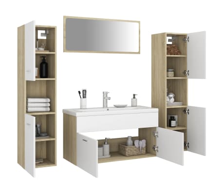 vidaXL Bathroom Furniture Set White and Sonoma Oak Engineered Wood