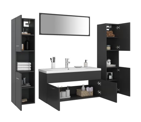 vidaXL Vonios kambario baldų komplektas, pilkos spalvos, MDP