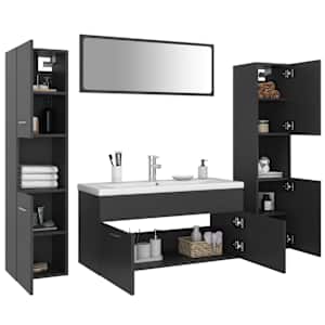 vidaXL Vonios kambario baldų komplektas, pilkos spalvos, MDP