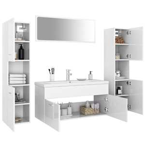 vidaXL Vonios kambario baldų komplektas, baltas, MDP, ypač blizgus