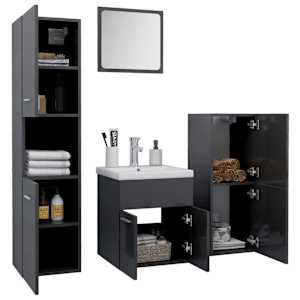 vidaXL Vonios kambario baldų komplektas, pilkas, MDP, ypač blizgus
