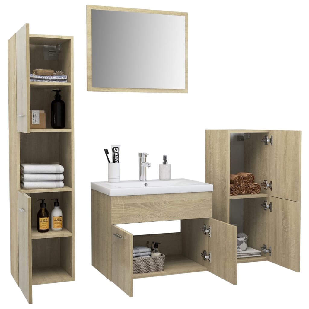 vidaXL Bathroom Furniture Set Sonoma Oak Engineered Wood