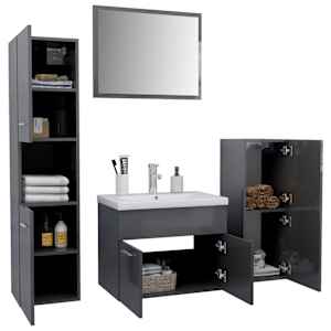 vidaXL Vonios kambario baldų komplektas, pilkas, MDP, ypač blizgus