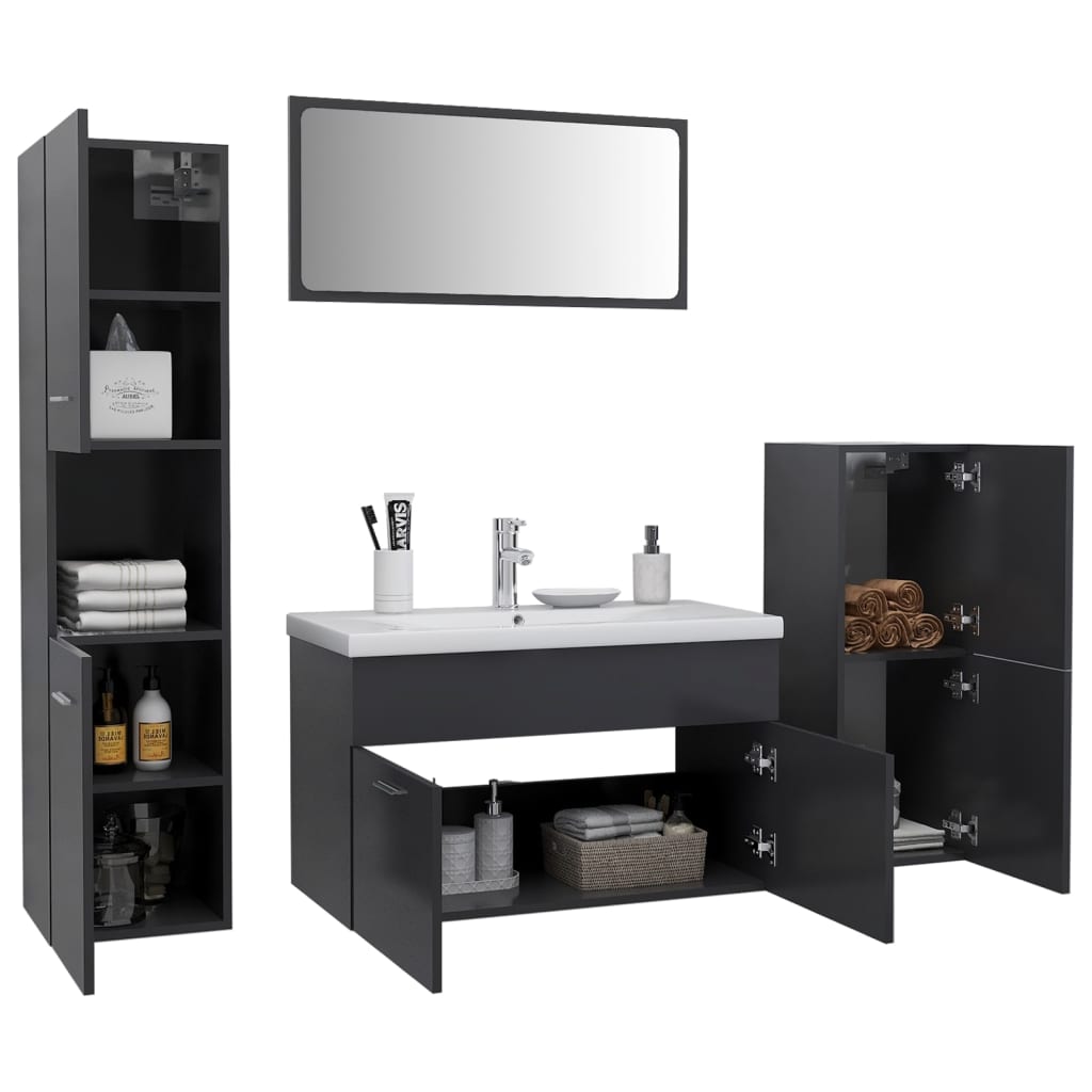 vidaXL Bathroom Furniture Set Grey Engineered Wood