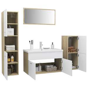 vidaXL Vonios kambario baldų komplektas, baltos ir ąžuolo spalvos, MDP