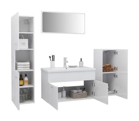 vidaXL Vonios kambario baldų komplektas, baltas, MDP, ypač blizgus