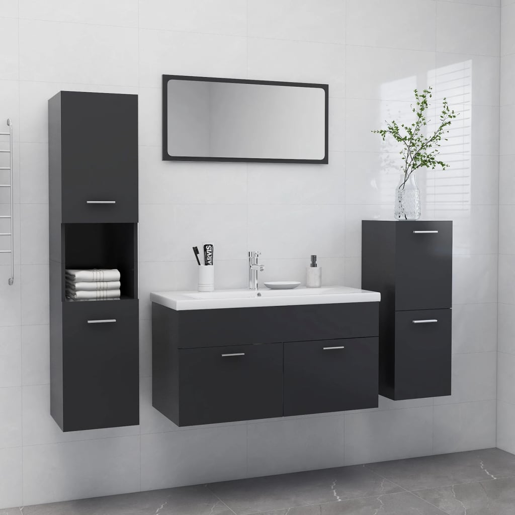 vidaXL Bathroom Furniture Set Grey Chipboard