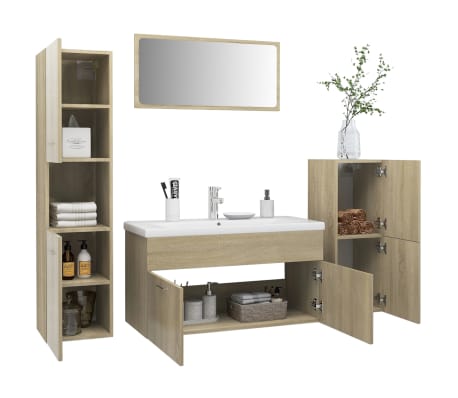 vidaXL Vonios kambario baldų komplektas, ąžuolo, apdirbta mediena