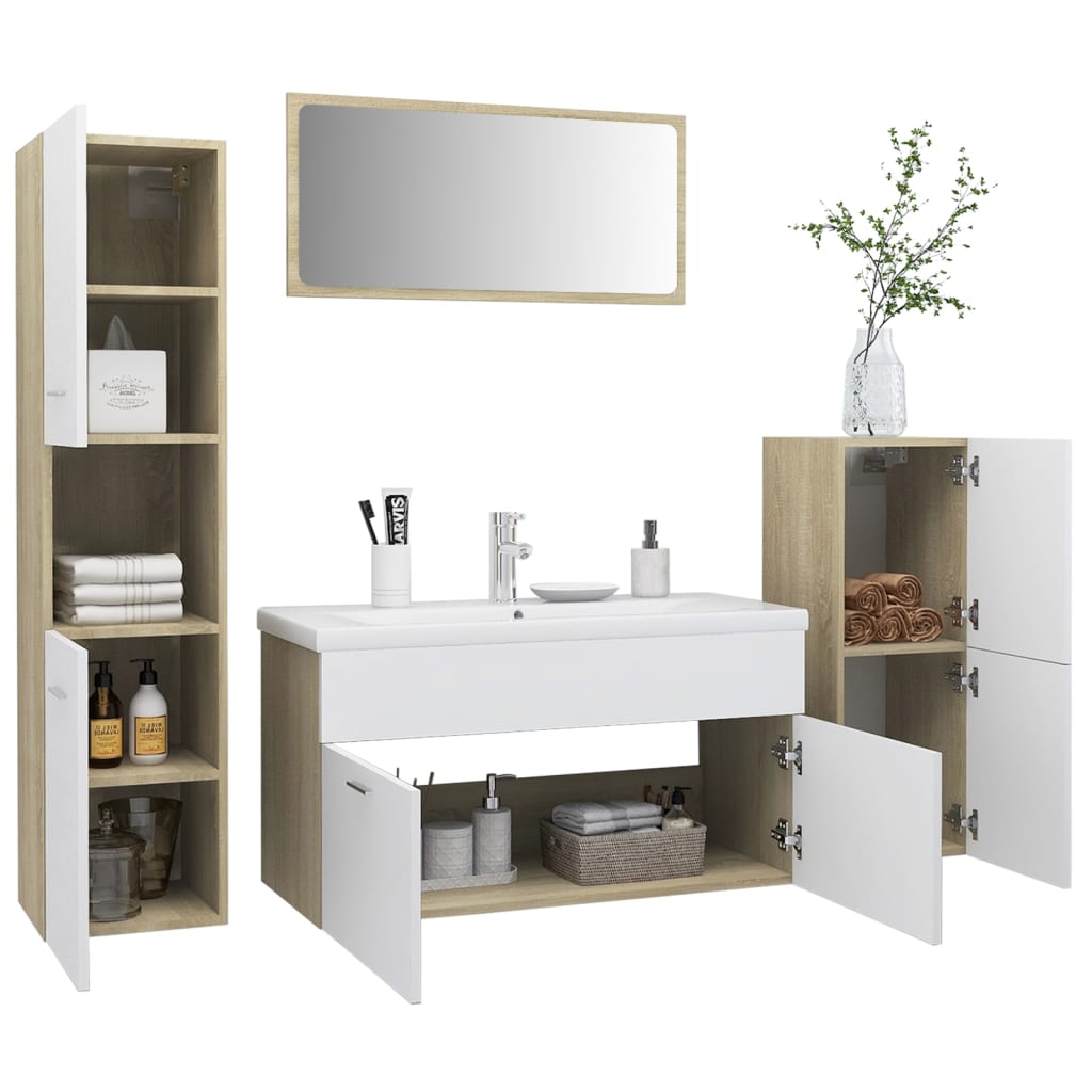 vidaXL Bathroom Furniture Set White and Sonoma Oak Engineered Wood