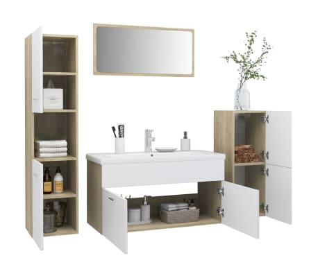 vidaXL Bathroom Furniture Set White and Sonoma Oak Engineered Wood