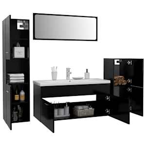 vidaXL Vonios kambario baldų komplektas, juodos spalvos, MDP