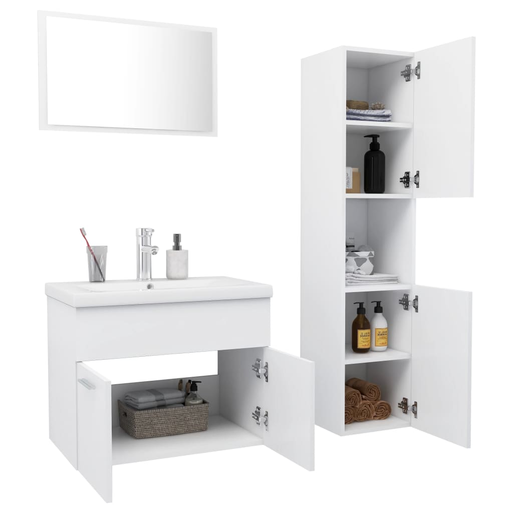vidaXL Set mobilier de baie, alb, lemn prelucrat