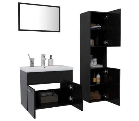 vidaXL Bathroom Furniture Set High Gloss Black Engineered Wood