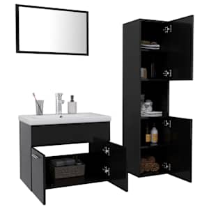 vidaXL Bathroom Furniture Set High Gloss Black Engineered Wood