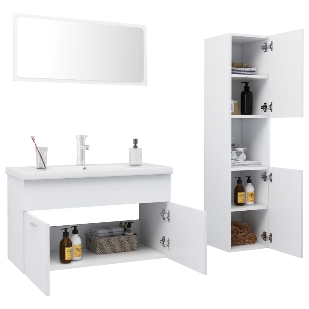 vidaXL Ensemble de meubles de salle de bain Blanc Aggloméré