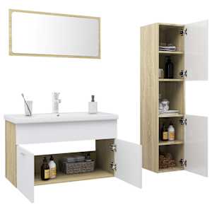 vidaXL Vonios kambario baldų komplektas, baltos ir ąžuolo spalvos, MDP