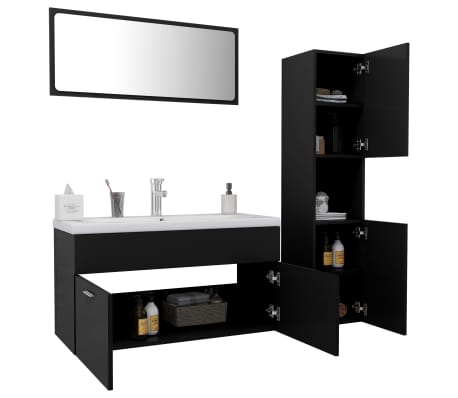 vidaXL Bathroom Furniture Set Black and White Engineered Wood and Ceramic