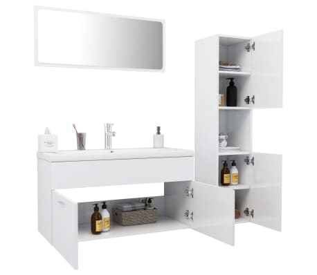 vidaXL Conj. m&oacute;veis casa de banho derivados madeira branco brilhante