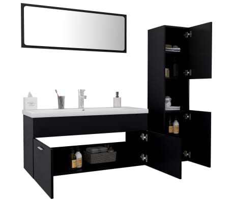 vidaXL Bathroom Furniture Set Black Engineered Wood