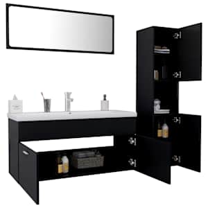 vidaXL Vonios kambario baldų komplektas, juodos spalvos, MDP