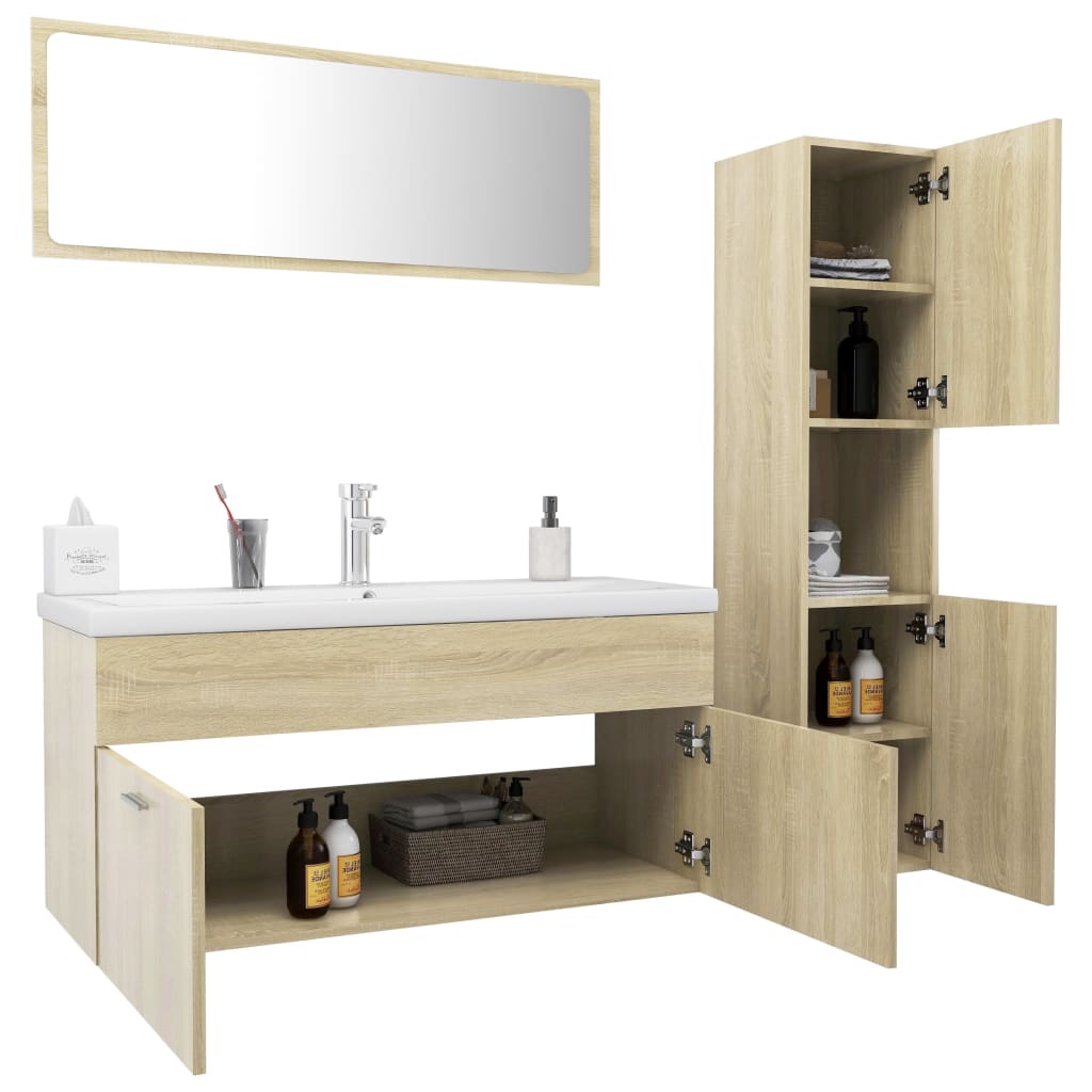 vidaXL Bathroom Furniture Set Sonoma Oak Engineered Wood