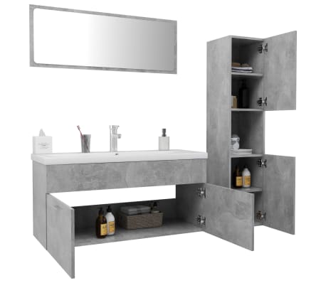 vidaXL Vonios kambario baldų komplektas, betono pilkos spalvos, MDP