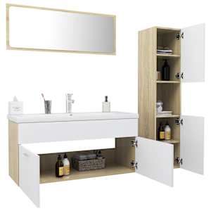 vidaXL Vonios kambario baldų komplektas, baltos ir ąžuolo spalvos, MDP