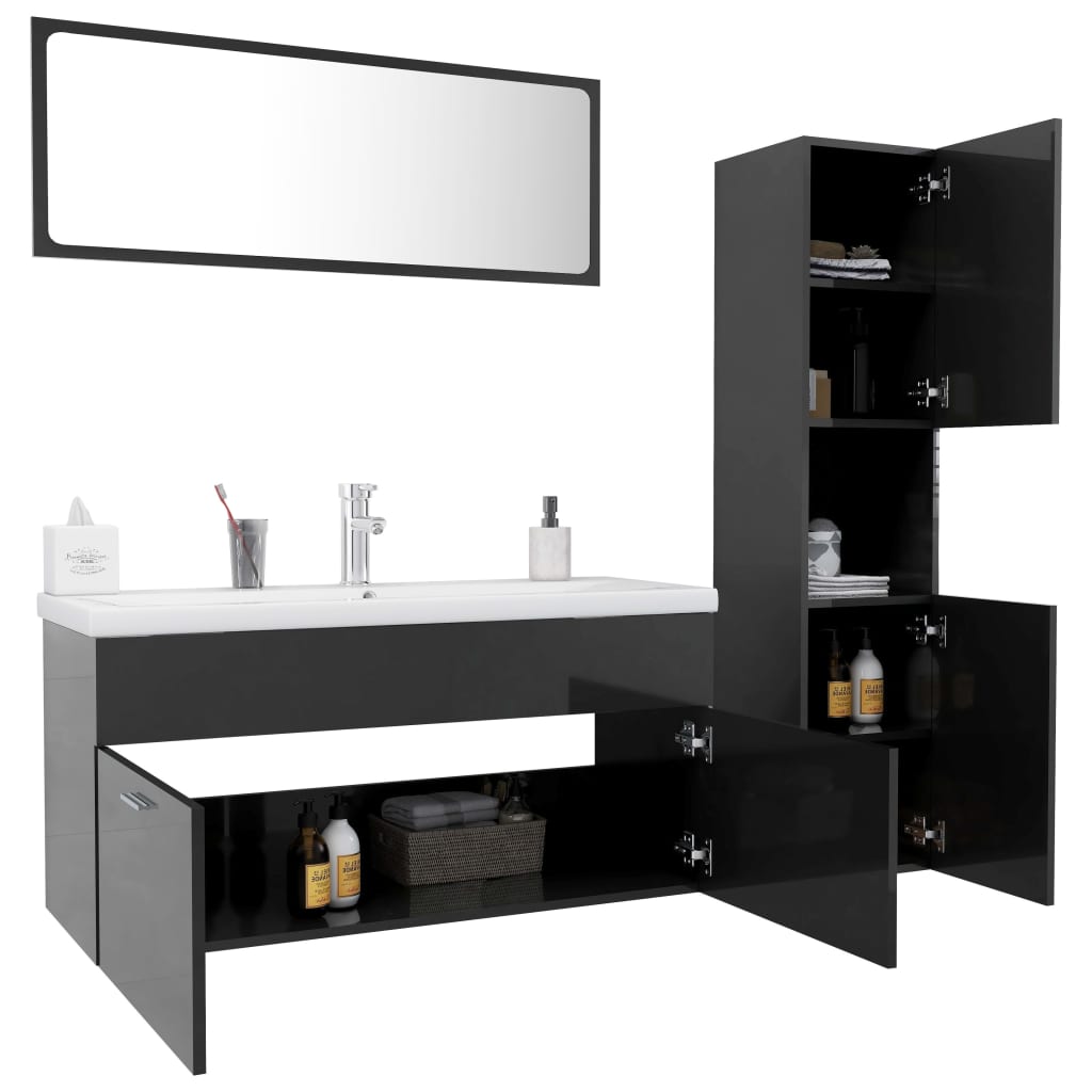 vidaXL Bathroom Furniture Set High Gloss Grey Engineered Wood