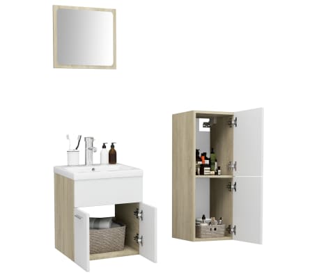 vidaXL Bathroom Furniture Set White and Sonoma Oak Engineered Wood