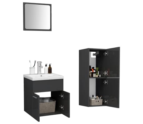 vidaXL Conjunto de muebles de baño aglomerado gris brillante