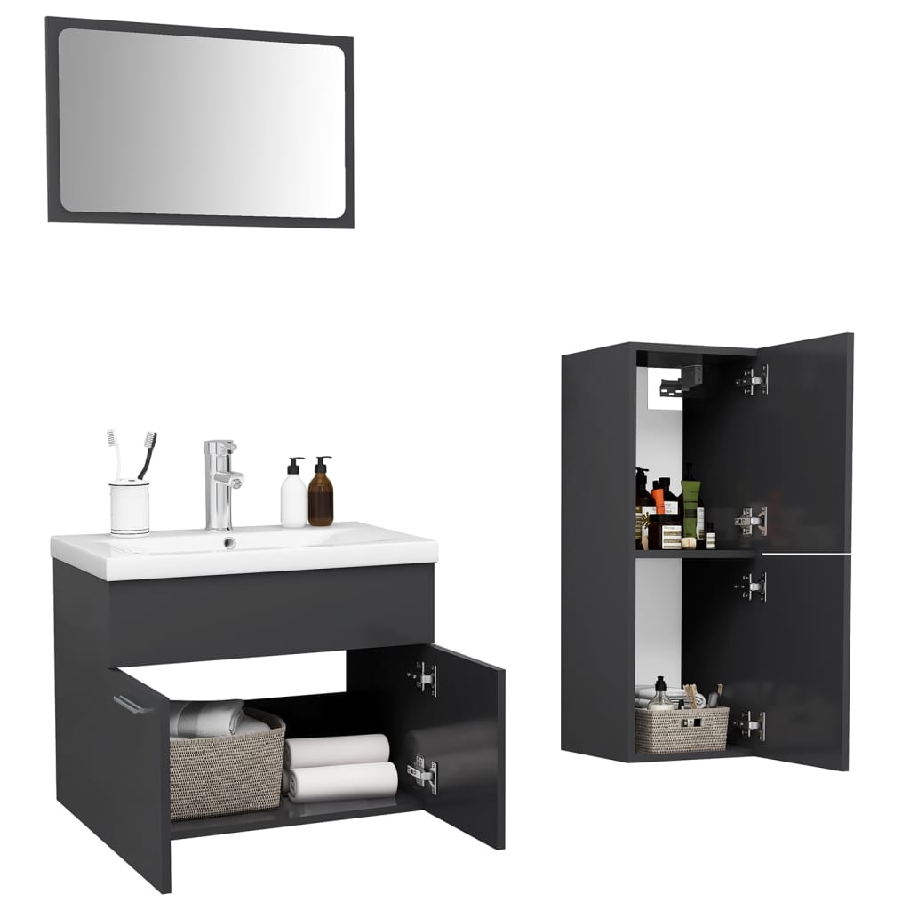 vidaXL Bathroom Furniture Set Grey Engineered Wood