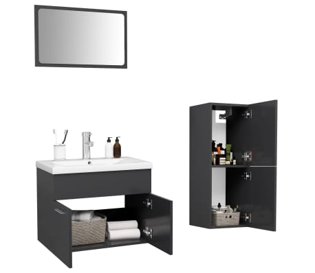 vidaXL Bathroom Furniture Set Grey Engineered Wood