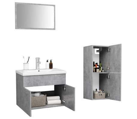 vidaXL Vonios kambario baldų komplektas, betono pilkos spalvos, MDP