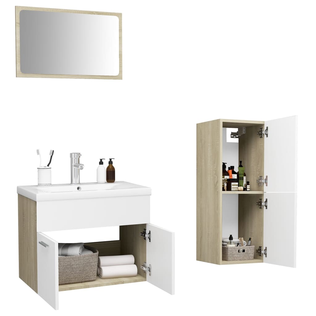 vidaXL badeværelsesmøbelsæt spånplader hvid og sonoma-eg
