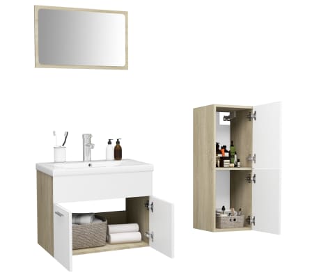 vidaXL Bathroom Furniture Set White and Sonoma Oak Engineered Wood