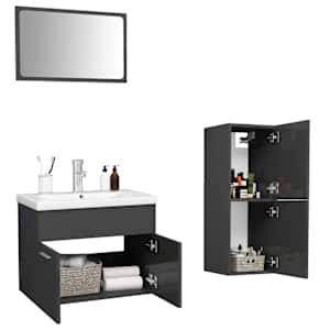 vidaXL Bathroom Furniture Set High Gloss Grey Engineered Wood