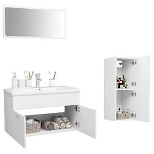 vidaXL Vonios kambario baldų komplektas, baltos spalvos, MDP
