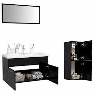 vidaXL Vonios kambario baldų komplektas, juodos spalvos, MDP