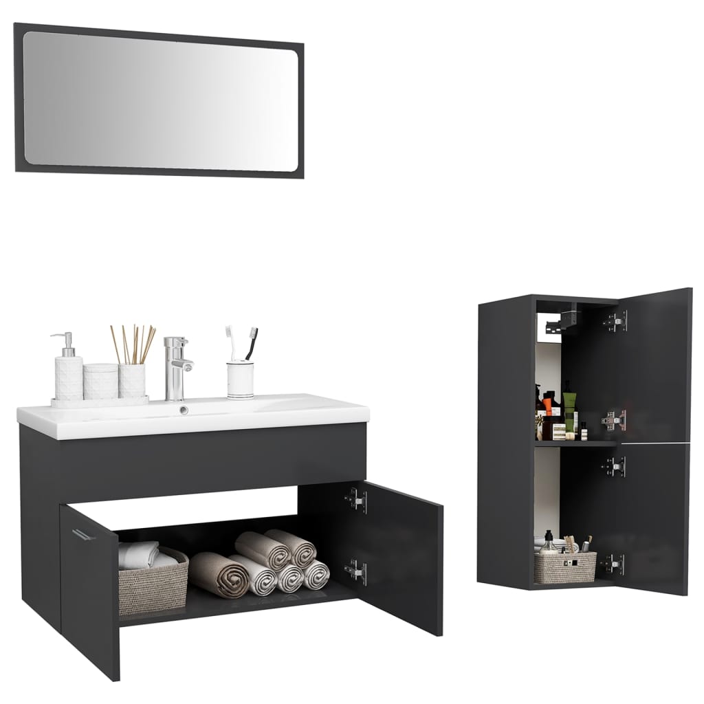 vidaXL Set Mobili da Bagno Grigio in Truciolato