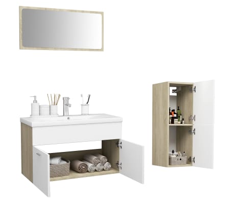 vidaXL Bathroom Furniture Set White and Sonoma Oak Engineered Wood